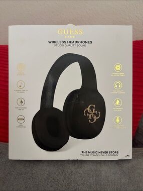 Guess Black Headphones with Gold Logo Accent